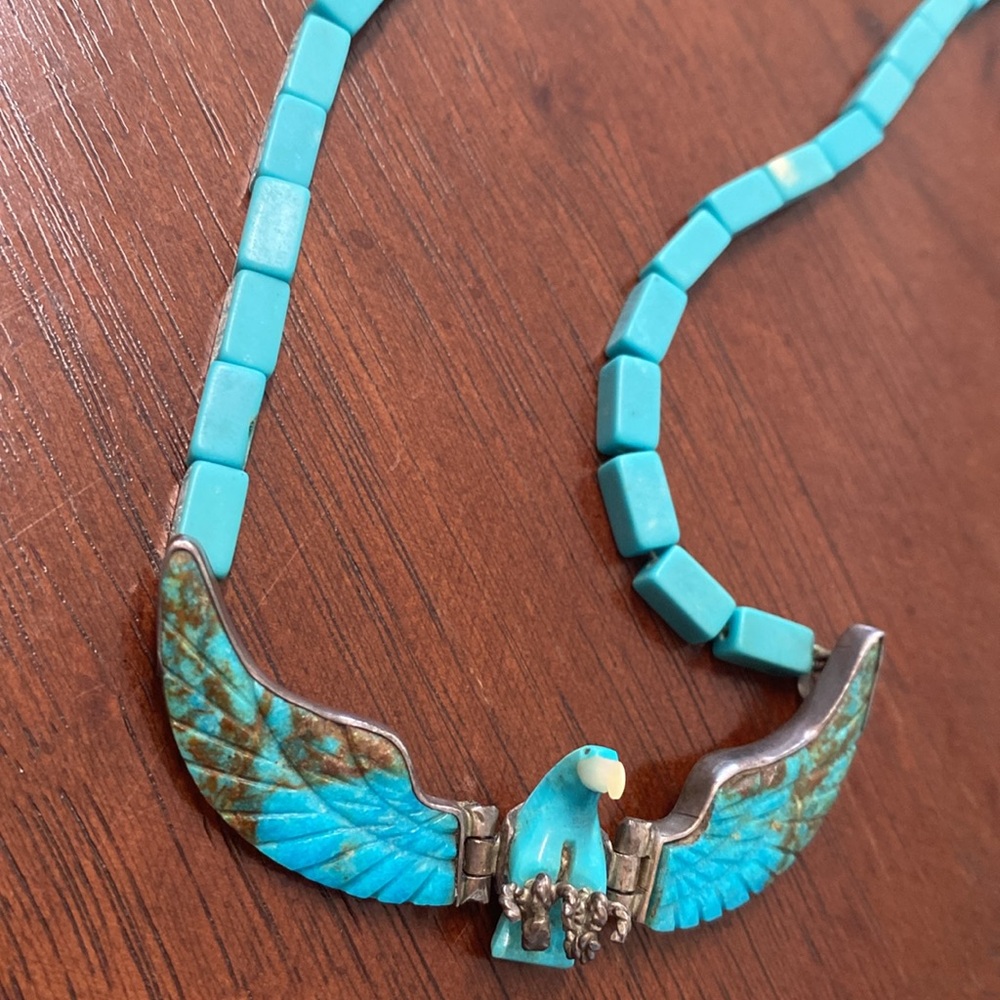 Navajo Native American Turquoise Silver & Mother of Pearl Eagle Necklace - Picture 17 of 17